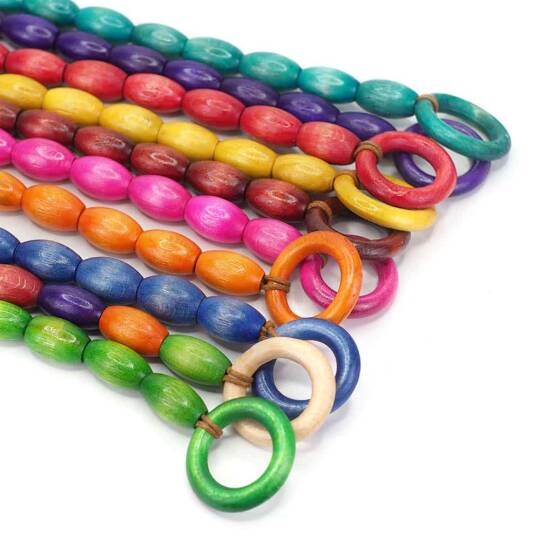 Renkli Ahşap Varil Boncuklu Çanta Sapı 40 CM ( çifti )